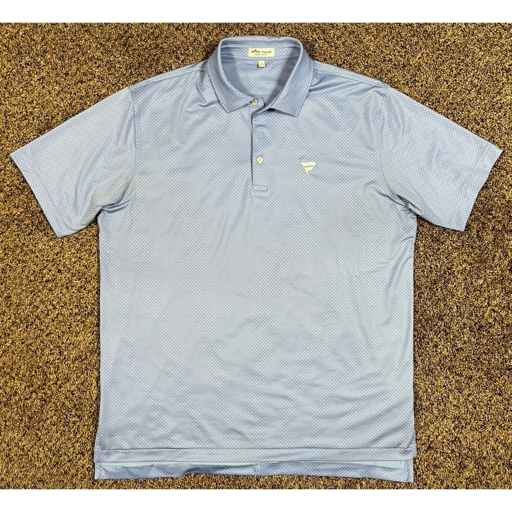 Peter Millar Summer Comfort Crown Crafted Shirt Geometric Blue Golf Polo‎ Large